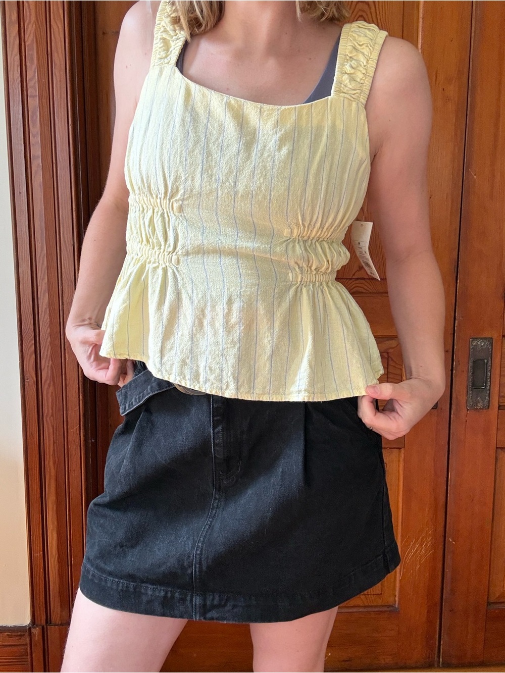 Yellow Smocked Peplum Tank Top - Women's Summer Top